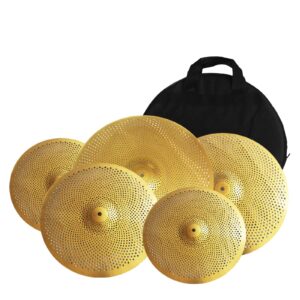 quiet cymbal pack low volume drum cymbal set 14"hihats 16"crash 18"crash 20"ride 5 pieces free plus cymbal bag drum cymbal (golden)