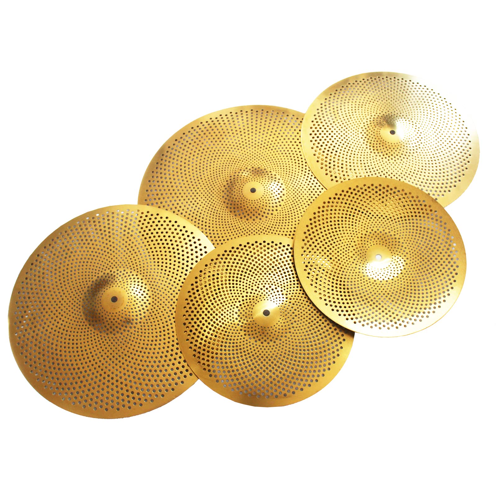 Quiet Cymbal Pack Low Volume Drum Cymbal Set 14"Hihats 16"Crash 18"Crash 20"Ride 5 Pieces Free Plus Cymbal Bag Drum Cymbal (Golden)