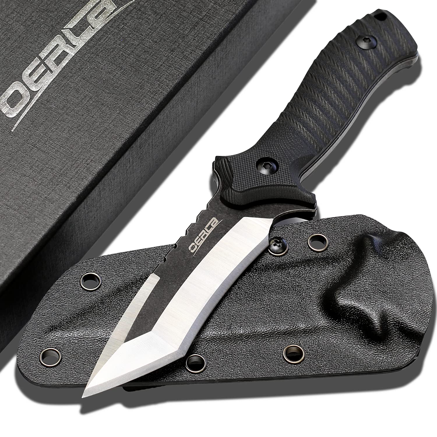 OERLA TAC OLK-038A Outdoor Knife Fixed Blade Camping Hunting Survival Field Knife 440C Full Tang Stainless Steel Blade with Kydex Sheath and EDC Tactical Belt Clip