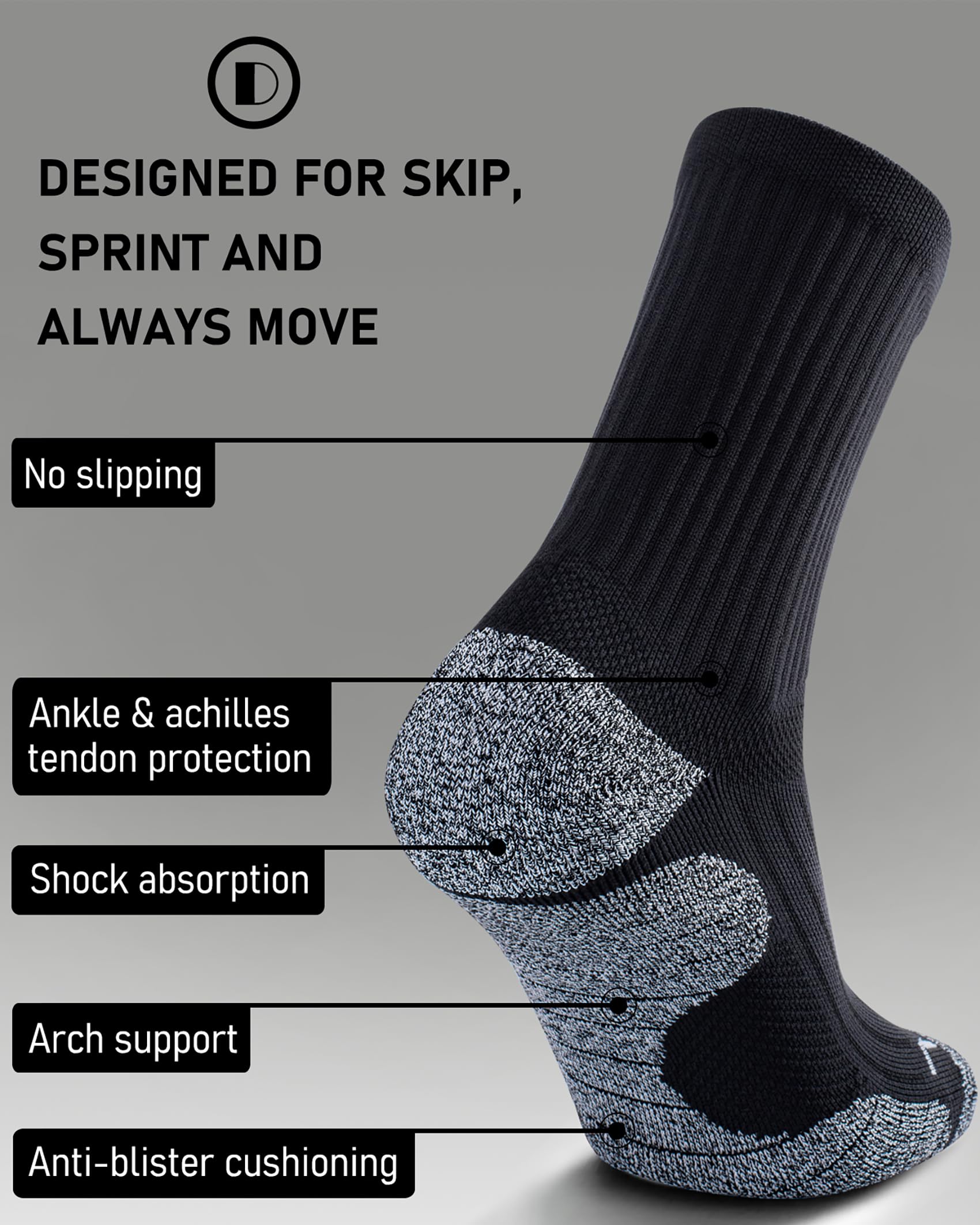 SITOISBE Cushioned Compression Unisex Mid-crew Socks 4-Pack, Large, Black