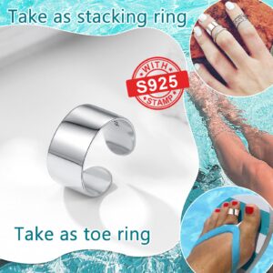 PROSILVER 925 Sterling Silver Toe Ring Open Ring Adjustable Toe Rings For Men Women Wide Wrap Toe Ring Band