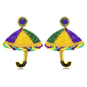 Bead Dangle Earring for Women Mardi Gras Mask Earrings Carnival Beaded Hat Pendant Earrings Dionysia Umbrella Drop Dangle Earrings Holiday Beads Earrings Mardi Gras Theme Earrings (Bead Dangle Earrings C)