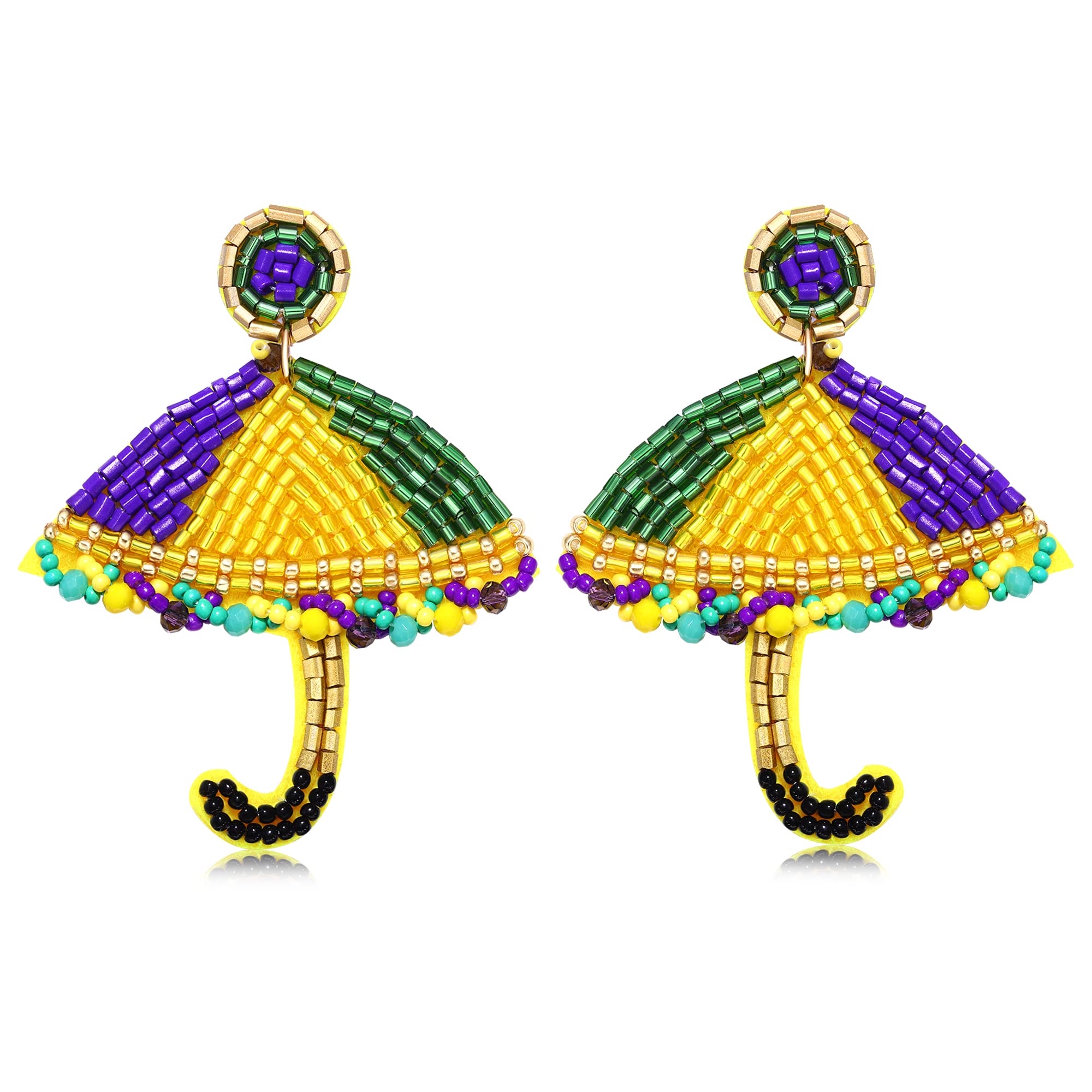 Bead Dangle Earring for Women Mardi Gras Mask Earrings Carnival Beaded Hat Pendant Earrings Dionysia Umbrella Drop Dangle Earrings Holiday Beads Earrings Mardi Gras Theme Earrings (Bead Dangle Earrings C)