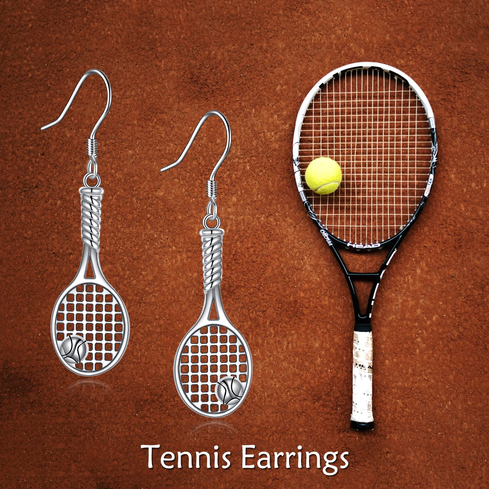 YFN Tennis Racket Earrings Sterling Silver Tennis Dangle Earrings Sport Jewelry Gifts for Women Tennis Lover