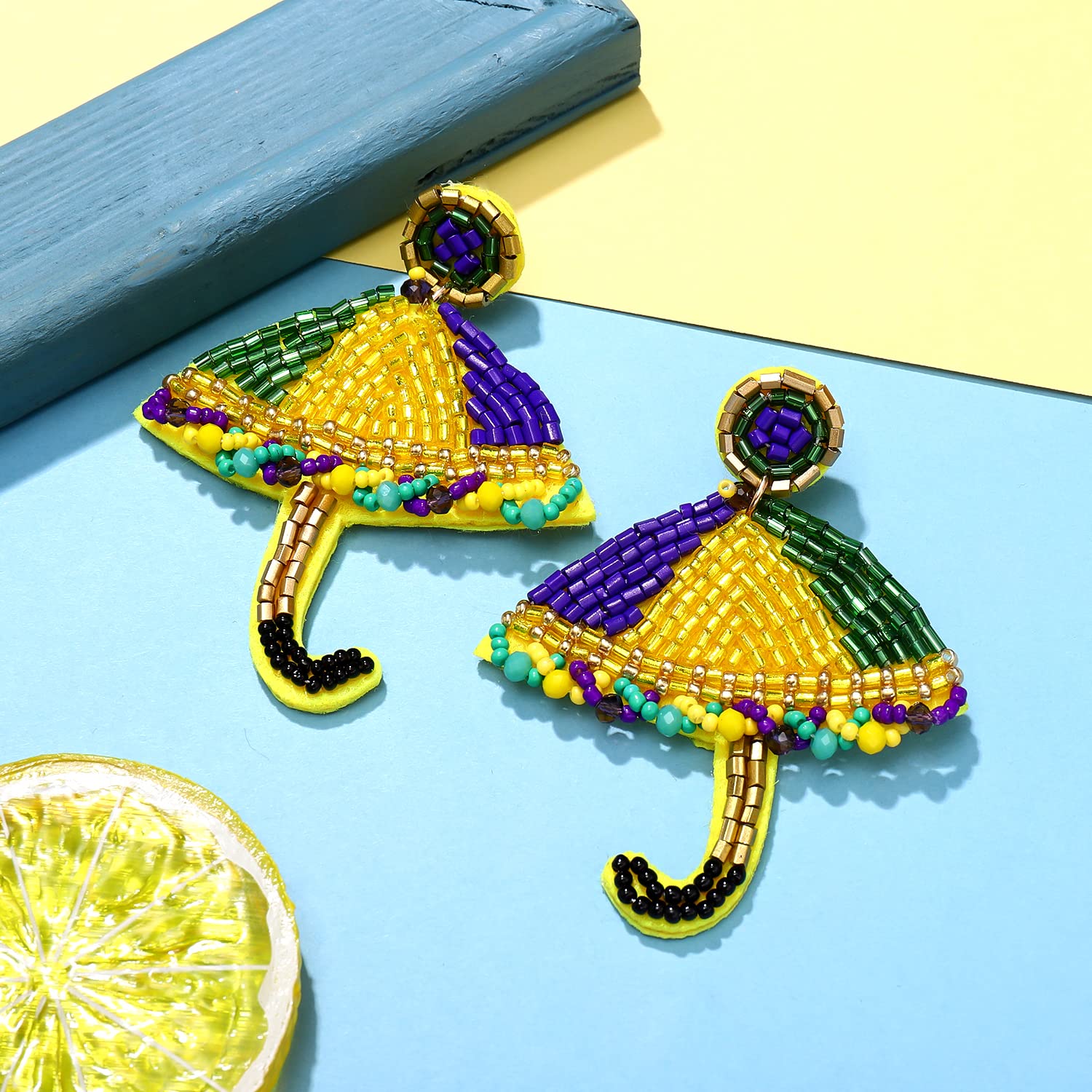 Bead Dangle Earring for Women Mardi Gras Mask Earrings Carnival Beaded Hat Pendant Earrings Dionysia Umbrella Drop Dangle Earrings Holiday Beads Earrings Mardi Gras Theme Earrings (Bead Dangle Earrings C)