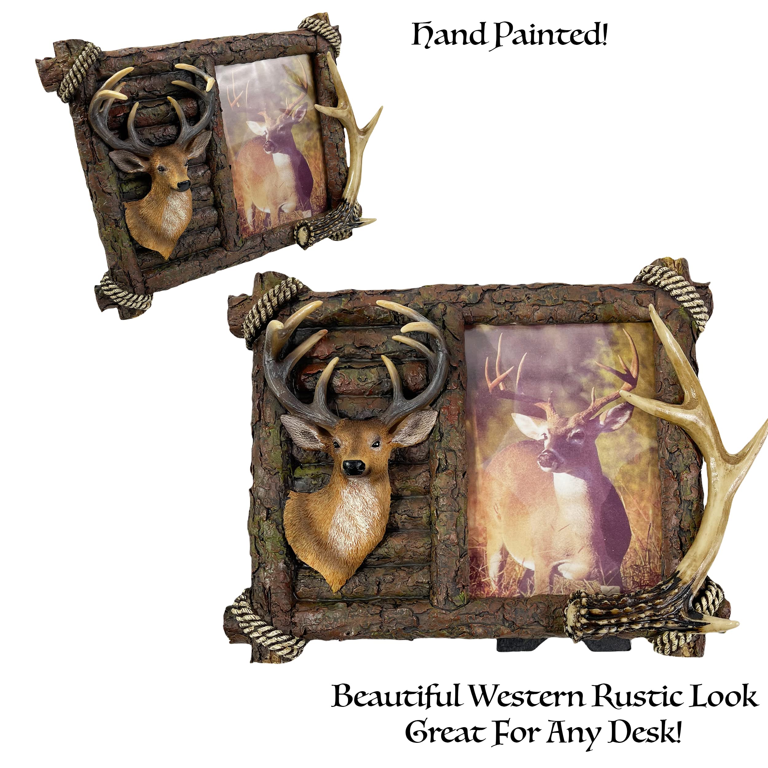 Urbalabs Western Hunter Deer Faux Antler 3D Cabin Picture Photo Frame Country Decor Picture Frame 5 x 7 Rustic Gifts Farmhouse Picture Frames Standing 5x7 Elaborate Picture Frame