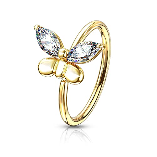 CZ Butterfly Bendable Ear Cartilage Daith Tragus Helix Hoop Nose Rings 20G - Gold