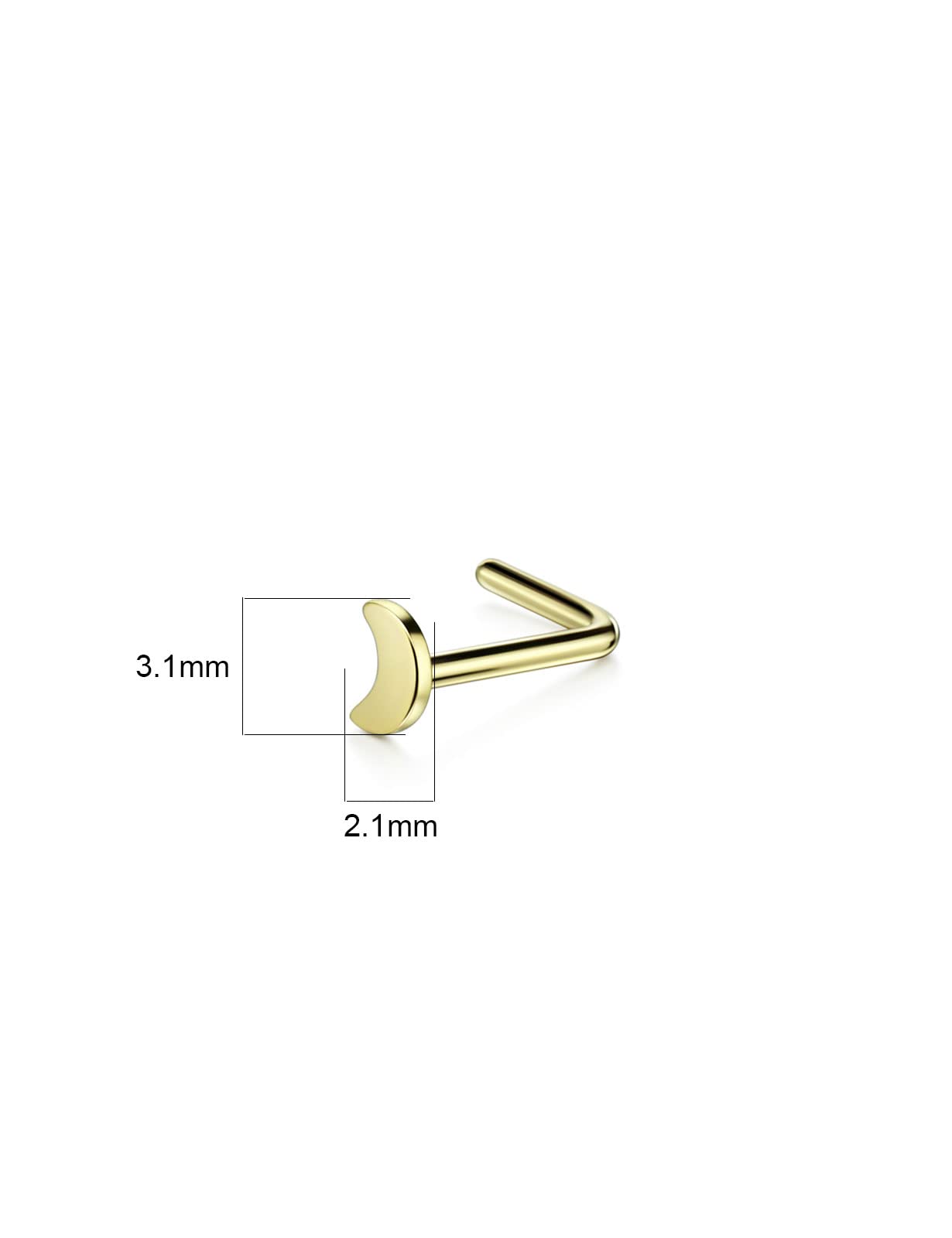 FANSING 20g Nose Rings L Shaped Nose Stud Surgical Steel Nose Studs for Women Men Moon Nose Rings Studs 20 Gauge Nostril Piercing Jewelry 1 Piece Gold