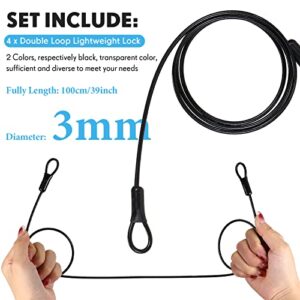 4 Pieces Long Outdoor Travel Security Cable Lock Outdoor Travel Security Loop Cable Lock Braided Steel Coated Safety Cable Luggage Lock Double Loop Lightweight Lock, 3 mm, 40 Inch Long