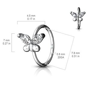 CZ Butterfly Bendable Ear Cartilage Daith Tragus Helix Hoop Nose Rings 20G - Gold