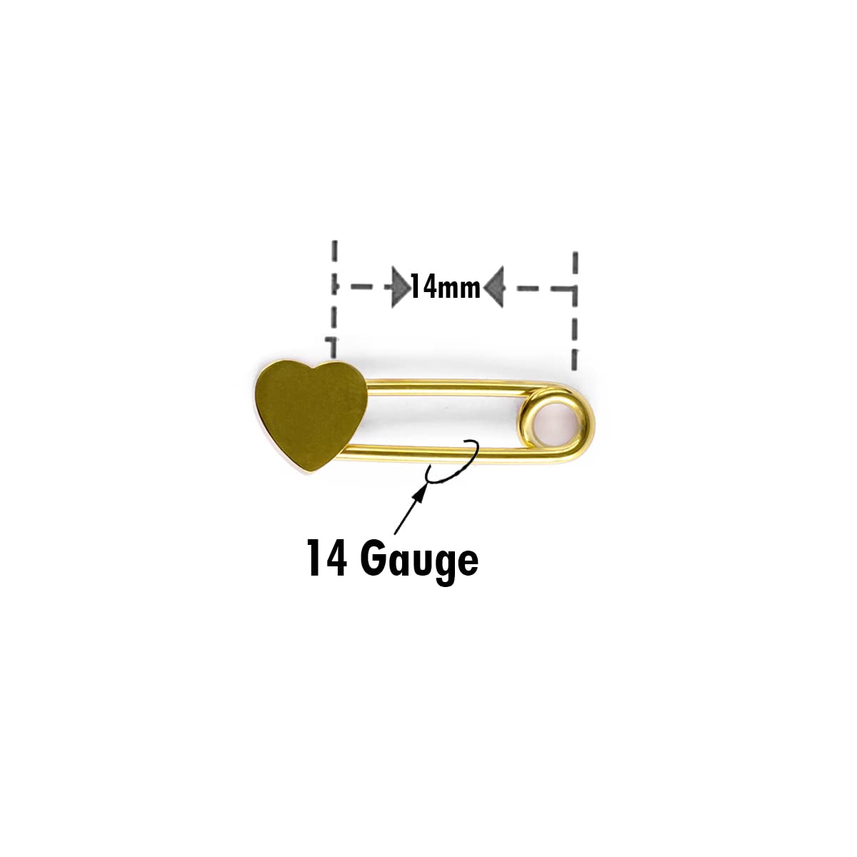 EG GIFTS Nipple Rings Surgical Steel Safety pin with Heart Design Ion Plated Gold Color 14 Gauge 14mm Sold As a Pair