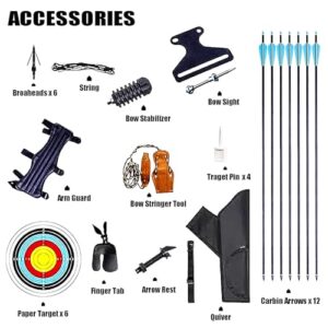 Furqery Adult Bow and Arrow Set, Archery Set Adult Beginner with 12 Carbon Fiber Arrows, 52 Inch Aluminum Takedown Recurve Bow Package for Training, Practice & Competition, 40lbs