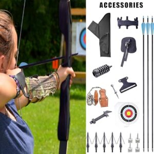 Furqery Adult Bow and Arrow Set, Archery Set Adult Beginner with 12 Carbon Fiber Arrows, 52 Inch Aluminum Takedown Recurve Bow Package for Training, Practice & Competition, 40lbs