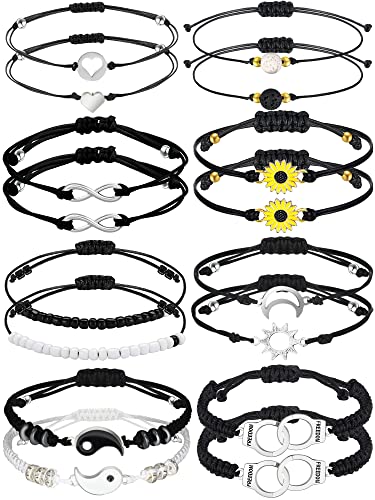 8 Sets Friend Bracelets Matching Bracelets for Couples Sunflower Bracelets Yin Yang Pinky Promise Bracelets Sun and Moon Bead Heart Bracelet for Graduation Gifts Cool Bff Friendship Boy, Girlfriend