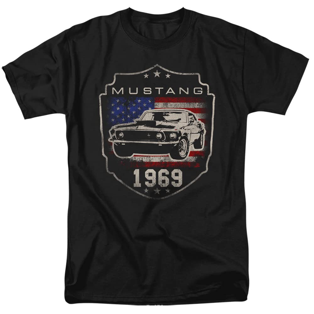 Ford Mustang 1969 Flag Unisex Adult T Shirt,Black, Small