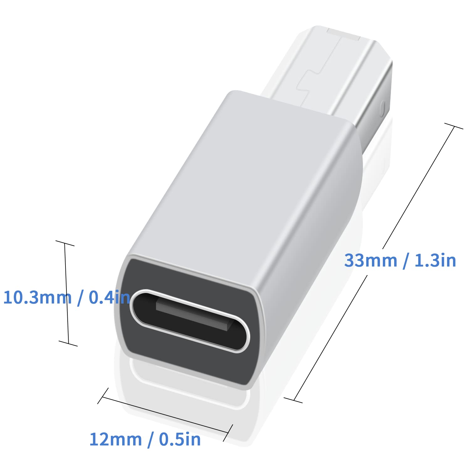 Duttek USB C to USB B Adapter 2Pack, USB C to Midi, USB C Female to USB B Male Adapter Connector for Printers, Mice, Keyboards, Eectric Pianos (Silver)