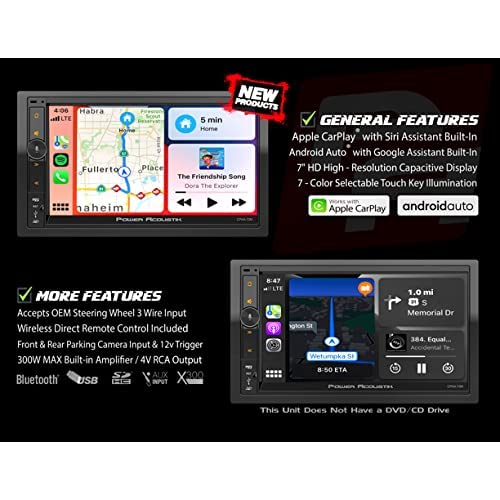 Power Acoustik Car Stereo Combo | CarPlay/Android Auto 7 HD LCD with Capacitive Touchscreen Receiver & (4) 6.5 Speakers | Double Din | CPAAM7-S2