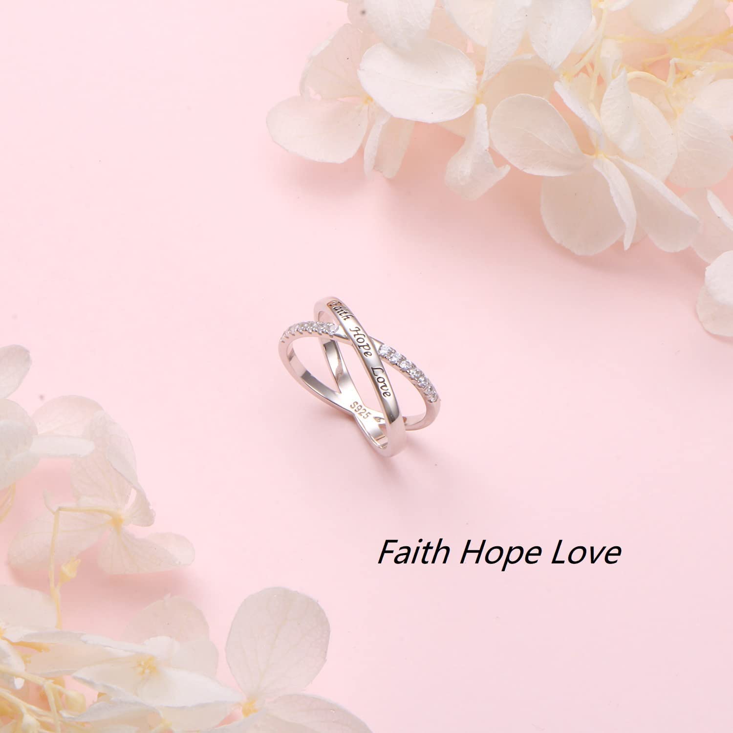 Cross Rings for Women Sterling Silver Faith Hope Love Rings Engagement Inspirational Jewelry Wedding Band Ring Size 8