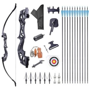 Furqery Adult Bow and Arrow Set, Archery Set Adult Beginner with 12 Carbon Fiber Arrows, 52 Inch Aluminum Takedown Recurve Bow Package for Training, Practice & Competition, 40lbs