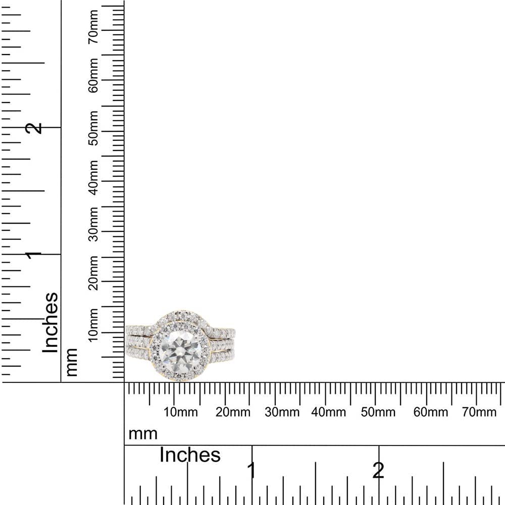 SAVEARTH DIAMONDS Halo Ring, 2 1/2 Cttw Center 6.5MM Round Lab Created Moissanite Diamond With Accents Bridal Set Ring In 14k Yellow Gold Over Sterling Silver (VVS1 Clarity, 2.50Cttw)-6