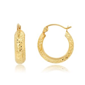 14k solid yellow gold 18mm diamond cut hoop earrings with click-top closure