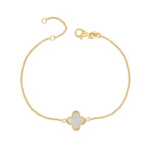 lecalla sterling silver clover bracelet jewelry 14k gold-plated mother of pearl leaf flower clover bracelet for women