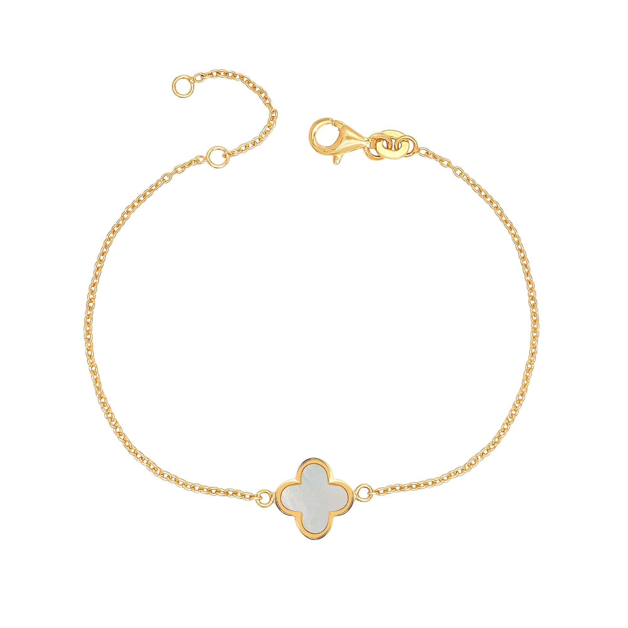 LeCalla Sterling Silver Clover Bracelet Jewelry 14K Gold-Plated Mother of Pearl Leaf Flower Clover Bracelet for Women