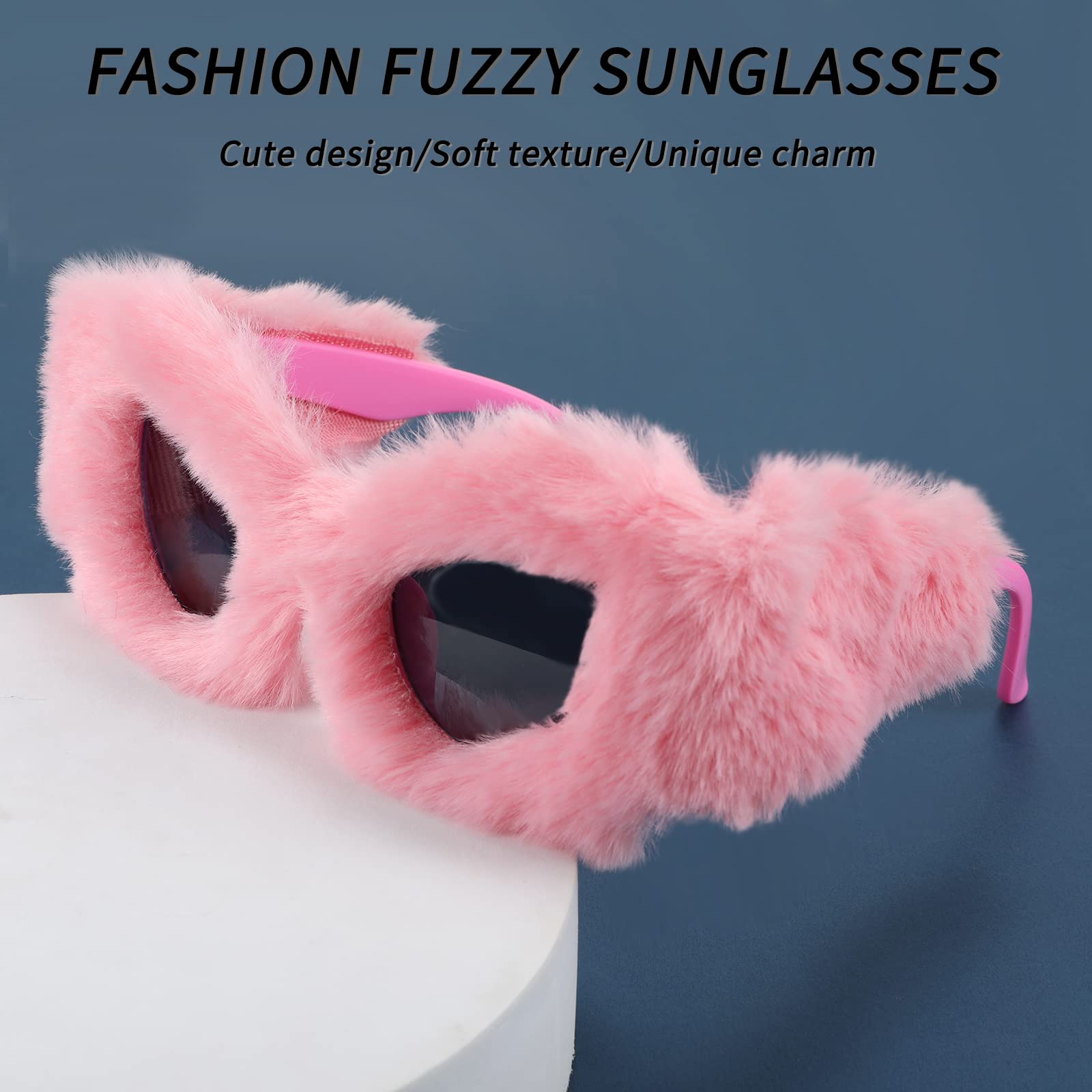 FEISEDY Women Plush Fuzzy Cat Eye Sunglasses Punk Soft Velvet Shades Ladies Handmade Party Masquerade Eyewear B2877