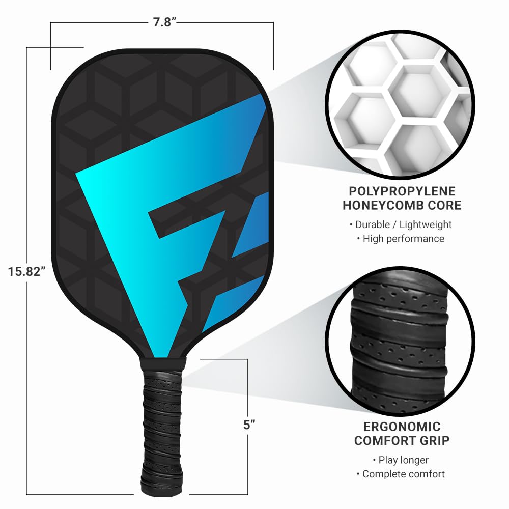 Sporty Blue Graphite Pickleball Paddle | USAPA Approved | for Beginners to Pro | Textured for Max Control & Spin | Graphite Pickleball Racket w/Honeycomb Polymer Core (Sporty Blue)