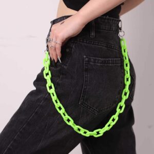 Bounzhi Hip Hop Jeans Pants Chain Punk Goth for Men Acrylic Link Wallet Chain for Women Hipster Chunky Thick Wallet Pocket Keychains Belt Waist Chains body Accessory for Girls(Green)