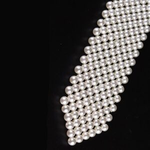 mollensiuer 1 Piece White Artificial Pearls Neck Tie Handmade Weaving Ladies Shirt Necklace Neck Tie Beaded Tie Necklace for Women