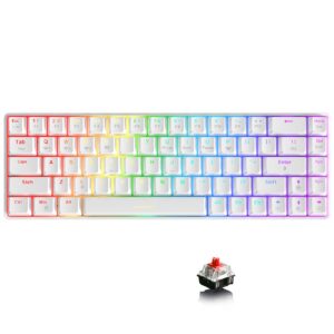 ajazz k685t wireless 60% mechanical keyboard, bluetooth/2.4g/wired multi-mode, rgb backlight, n-key rollover 68 keys, hot swap switch, compatible for multi-device connection (white, red switch)