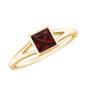 Rosec Jewels Natural Garnet Promise Ring for Women, AAA Quality, 6mm Princess Cut Garnet January Birthstone Ring - Ready To Gift, 14K Yellow Gold, Size:US 9.00