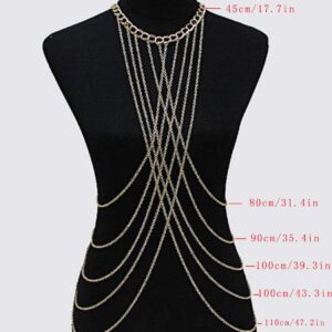 ROORUZ Harness Body Chain Bra Crossover Sexy Body Jewelry Bikini Chains Necklace,Free sizes