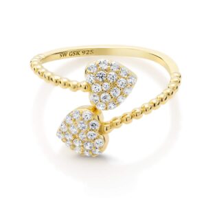 Gem Stone King 18K Yellow Gold Plated Silver Cubic Zirconia Double Love Hearts Open Ring For Women (0.35 Cttw, Available In Size 5, 6, 7, 8, 9)