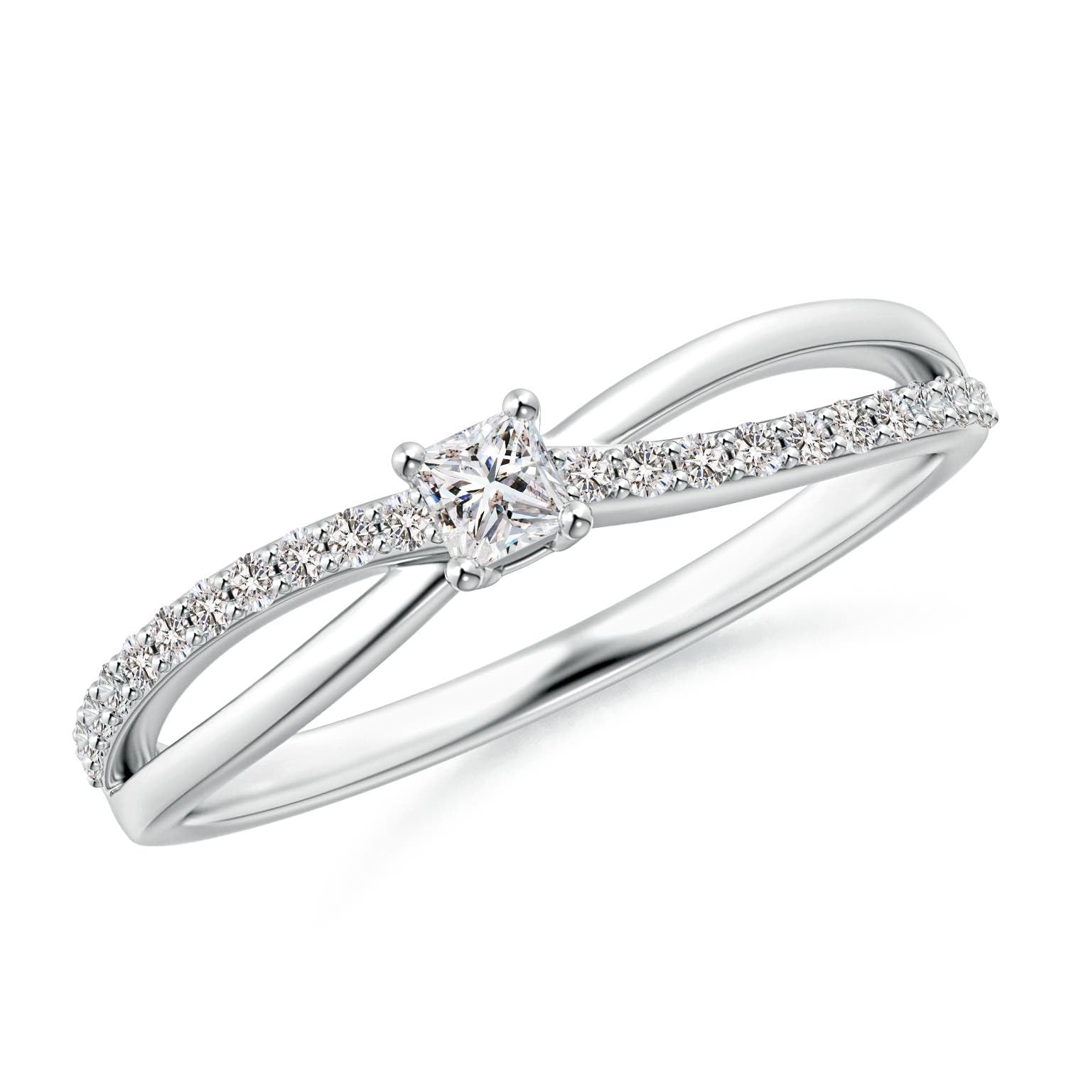 Angara Princess-Cut Diamond Promise Ring in Silver (0.192 cttw) - April Birthstone