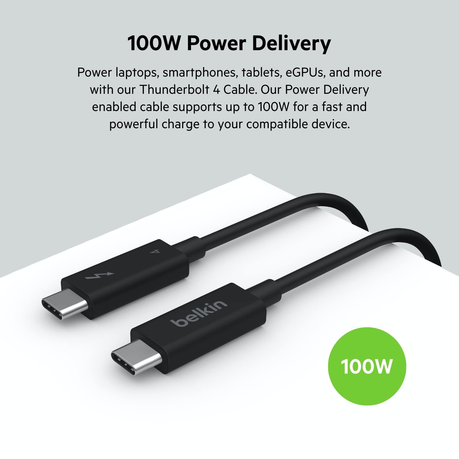 Belkin Thunderbolt 4 Cable (2M, 6.6ft Power Cable), USB-C to USB-C Cable w/ 100W Power Delivery, USB 4 Compliant, Compatible with Thunderbolt 3, MacBook Pro, eCPU, & More - Intel Thunderbolt Certified