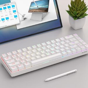 Ajazz K685T Wireless 60% Mechanical Keyboard, Bluetooth/2.4G/Wired Multi-Mode, RGB Backlight, N-Key Rollover 68 Keys, Hot Swap Switch, Compatible for Multi-Device Connection (White, Red Switch)