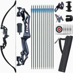 BZTANG 51" Bow and Arrow for Adults Archery Recurve Bow Takedown Straight Bow Hunting Longbow with Arrows Quiver Metal Riser Right Hand for Target Shooting Practice (40LBS, Black)