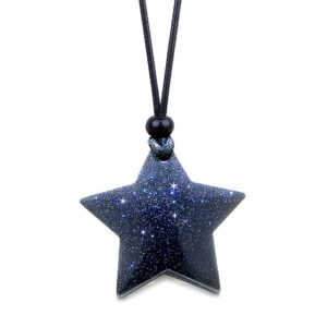 magic human shooting star necklace - blue goldstone crystal adjustable amulet - good luck and spiritual jewelry