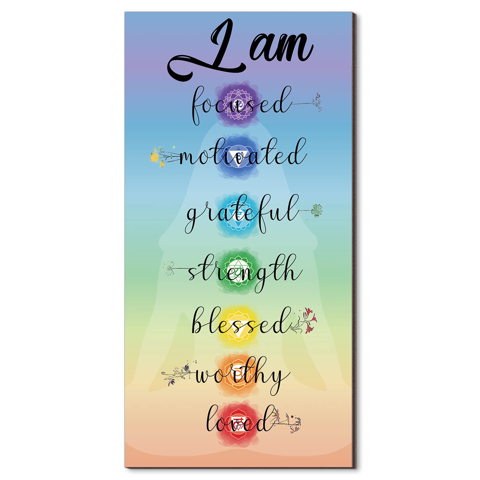 Chakra Quotes Sign Wall Decor Yoga Zen Wall Art Wooden Spiritual Decor Motivational Meditation Wall Art Zen Buddhism Spa Room Decor for Yoga Living Room Bedroom Bathroom Wall Decorations (Love Style)