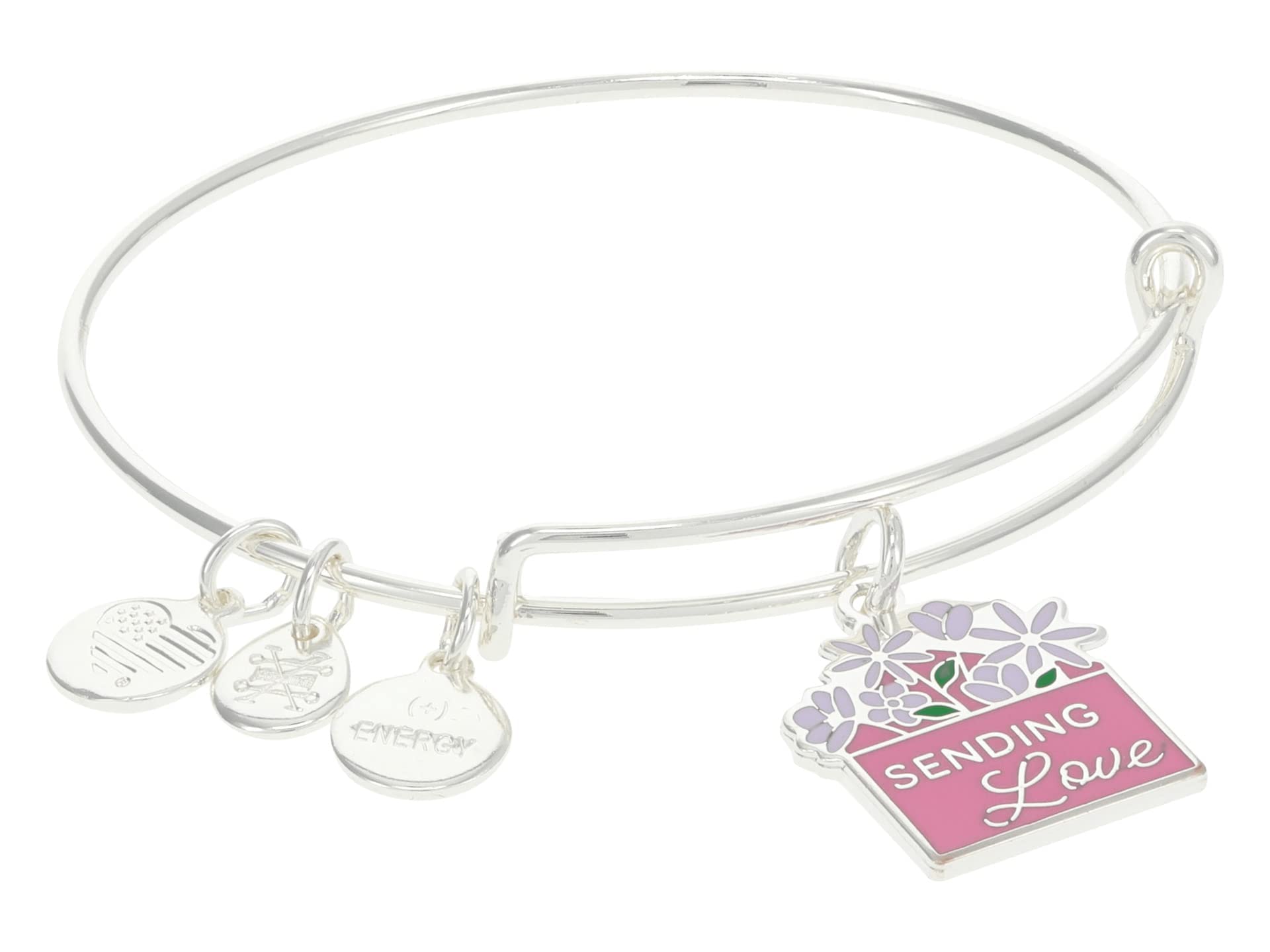 Alex and Ani A22EBSENDLVSS,Celebrate, Sending Love Expandable Bangle Bracelet,Shiny Silver,Pink, Bracelets