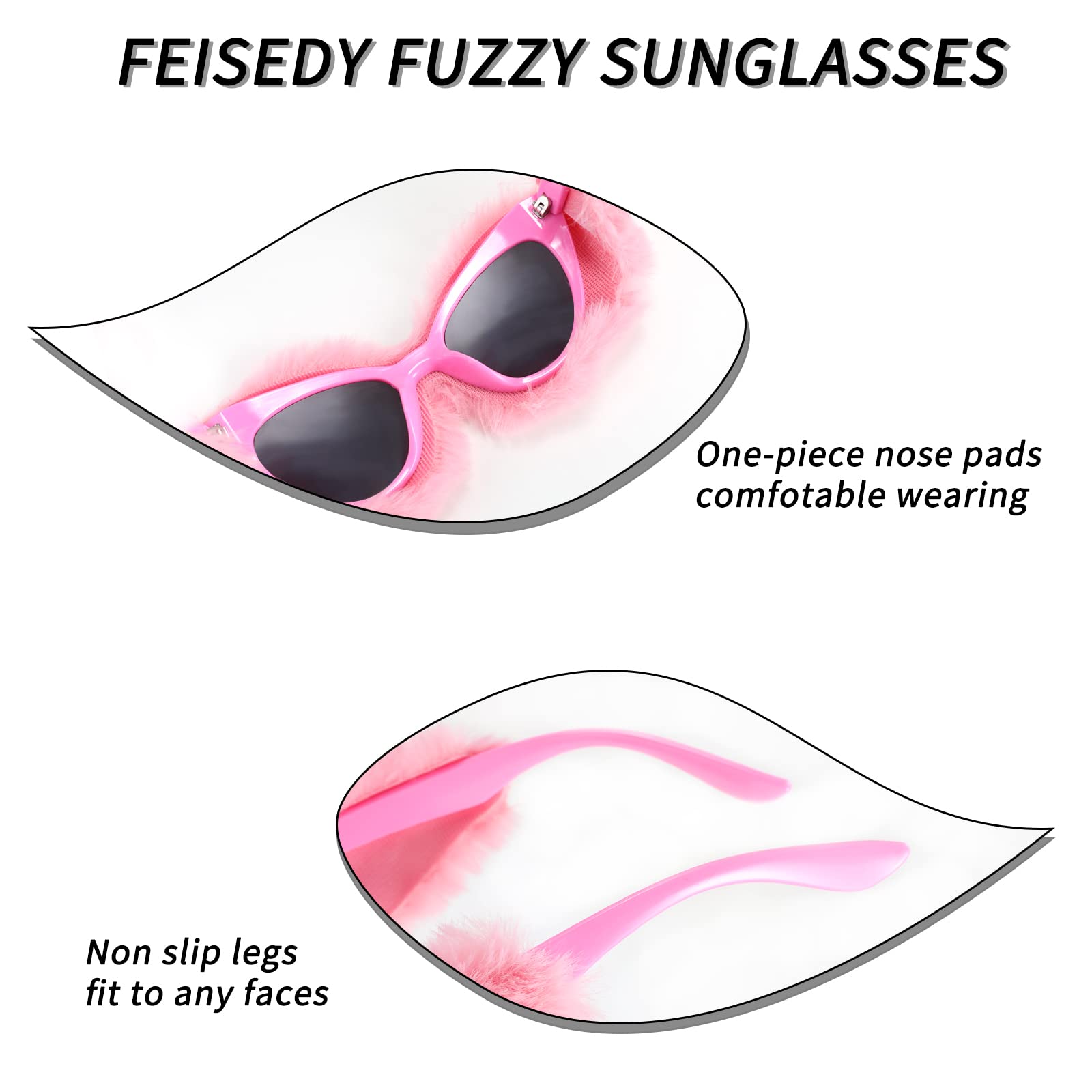 FEISEDY Women Plush Fuzzy Cat Eye Sunglasses Punk Soft Velvet Shades Ladies Handmade Party Masquerade Eyewear B2877