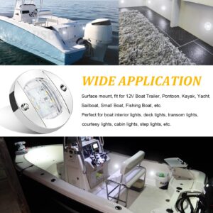 PSEQT 4Pcs Marine Boat Interior Lights, 12V LED Boat Deck Courtesy Light 3'' Round White 6 LED Stern Transom Anchor Light Waterproof Night Fishing Pontoon Lights Surface mount