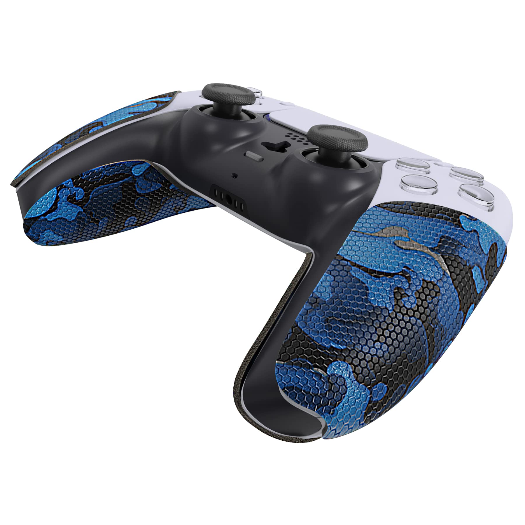 PlayVital Anti-Skid Sweat-Absorbent Controller Grip for PS5 Controller, Professional Textured Soft Rubber Pads Handle Grips for PS5 Controller - Black Blue Camouflage