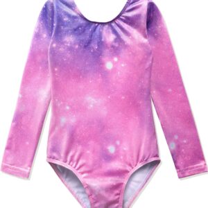 HOZIY Leotards for Girls Gymnastics Size 7-8 Long Sleeve Unitard Size 6-7 Years Old Purple Pink Galaxy Stars Starry Gradients