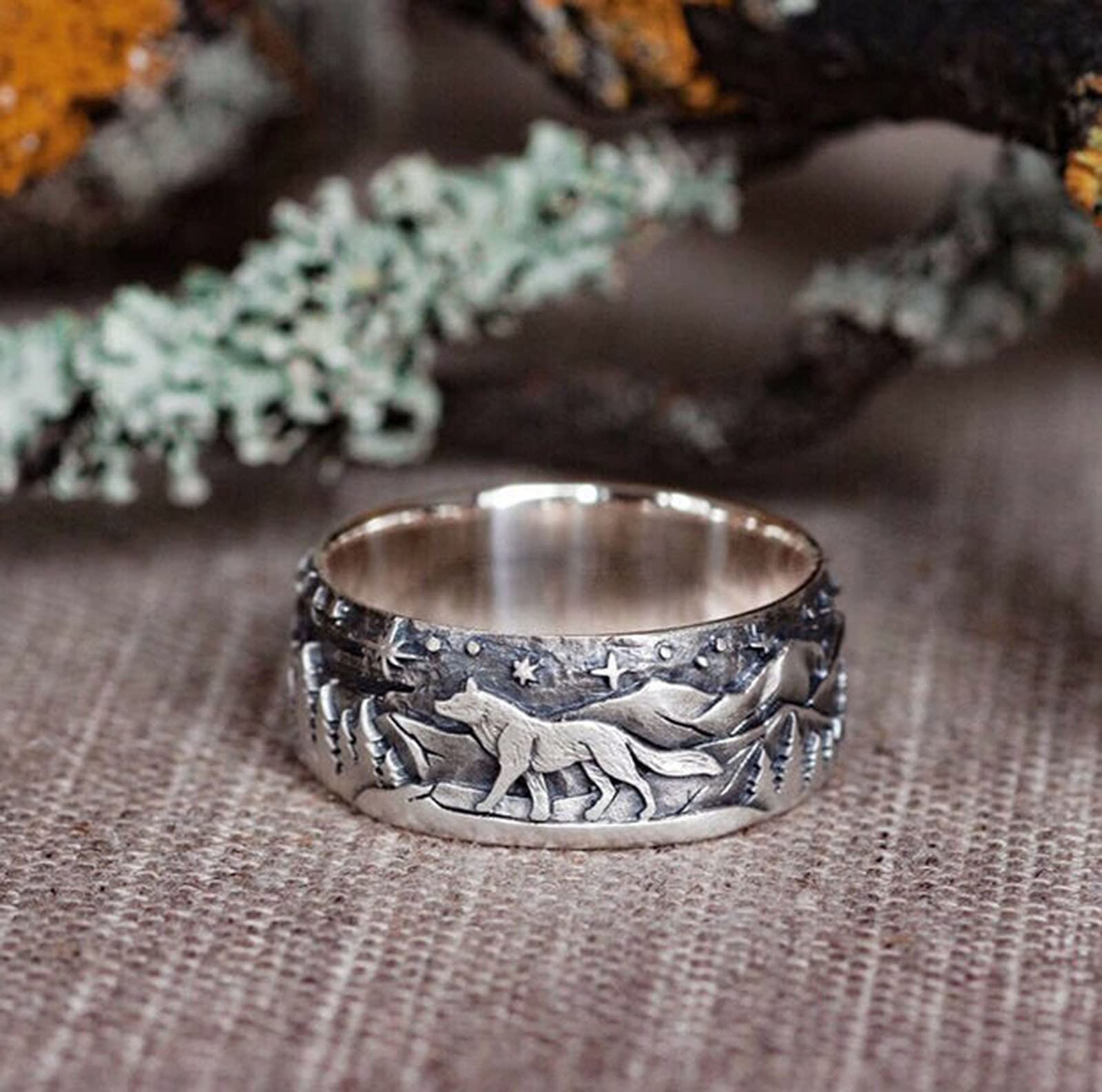 Winnerlion Women's Loyal Wolf Ring Couple Retro Pair Ring Fashion Ring Mens Womens Spinner Band Ring 925 Sterling Silver Statement Boho Rings for Women (Silver Men, B10)