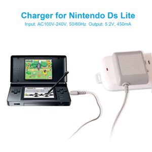 DS Lite Charger Kit, AC Power Adapter Charger and 4 Stylus Pen Compatible with Nintendo DS Lite, Wall Travel Charger Replacement for DS Lite(100-240v)