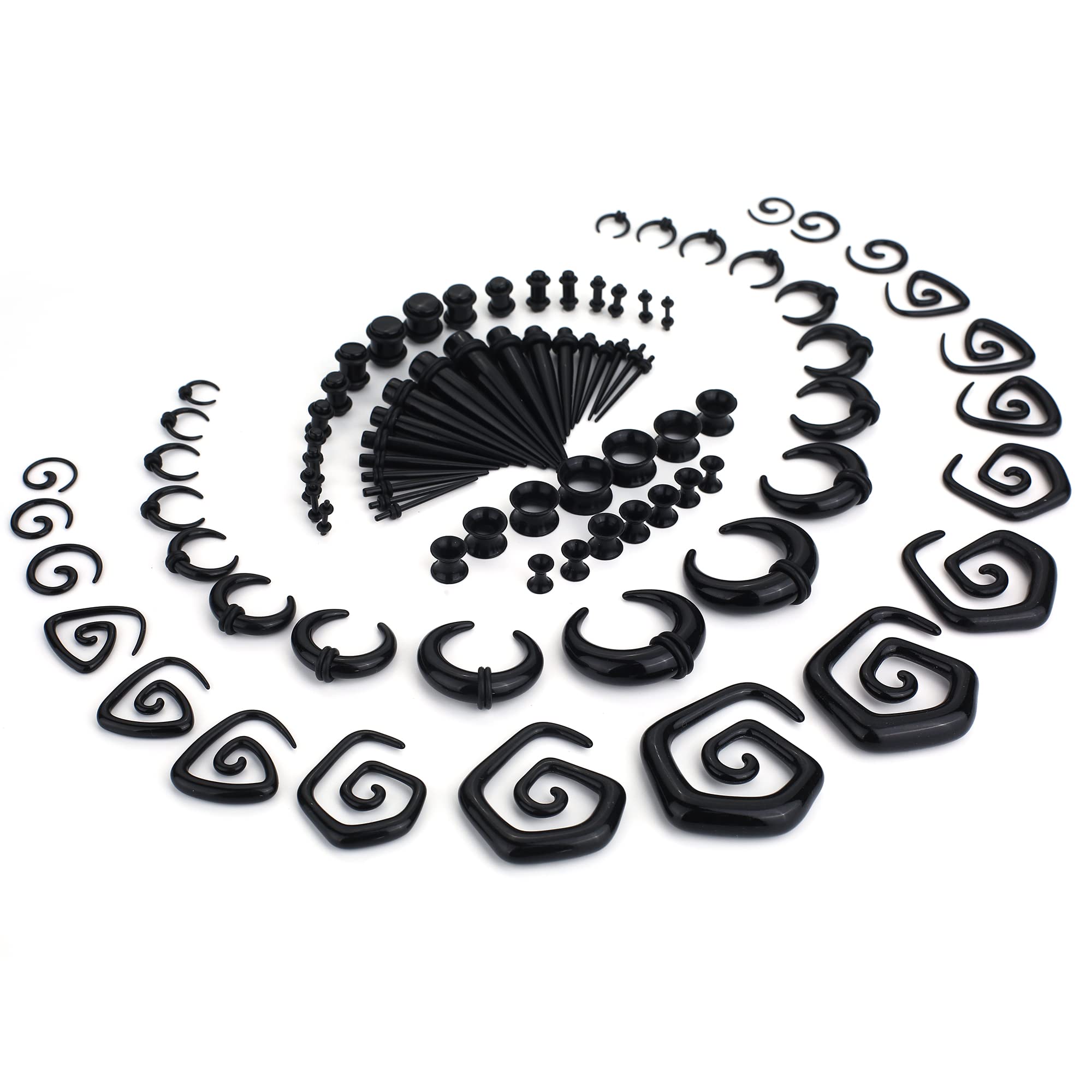 FASACCO 86Pcs Ear Stretching Kit Acrylic Tapers and Plugs Spiral Tapers Silicone Tunnels Ear Gauges Expander Set Ear Stretching Starter 14G-00G Body Piercing Jewelry Set