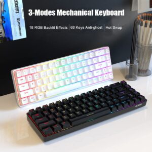 Ajazz K685T Wireless 60% Mechanical Keyboard, Bluetooth/2.4G/Wired Multi-Mode, RGB Backlight, N-Key Rollover 68 Keys, Hot Swap Switch, Compatible for Multi-Device Connection (White, Red Switch)